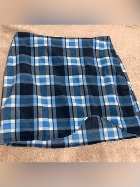 Blue Plaid Mini Skirt — Casual A-Line